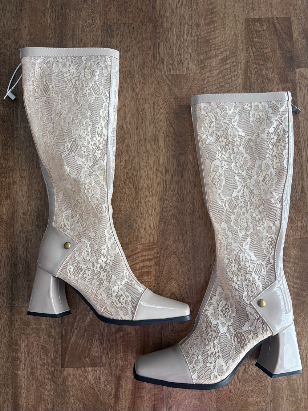NEW! Knee-High Lace Overlay Heeled Boots in Cream